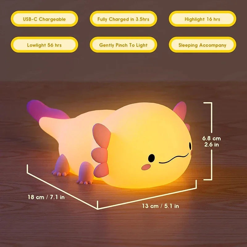 Adorable Axolotl Night Light  – Magical Comfort for Your Little One! Touch, charge, and enjoy the soft glow!